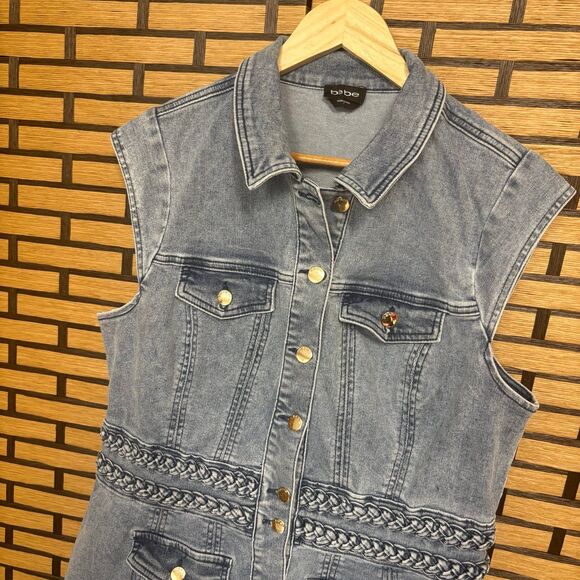 Bebe Denim Button Front Dress Size XL - Picture 3 of 8